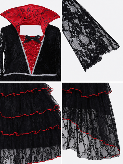 Gothic Dress with Layered Skirt and Necklace