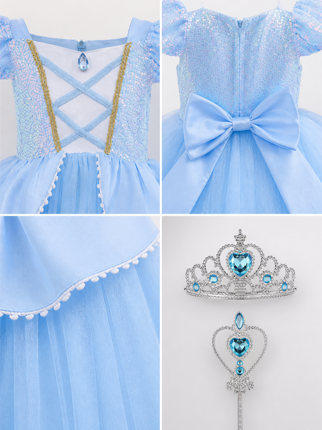 Princess Carnival Costume with Crown for Cosplay detail view