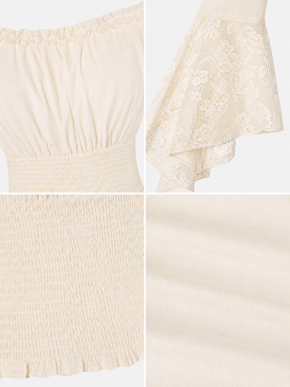 Off-the-Shoulder Blouse with Lace Cuffs