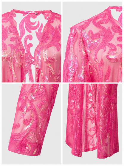 Long Cardigan with Sequins and Baroque Embroidery