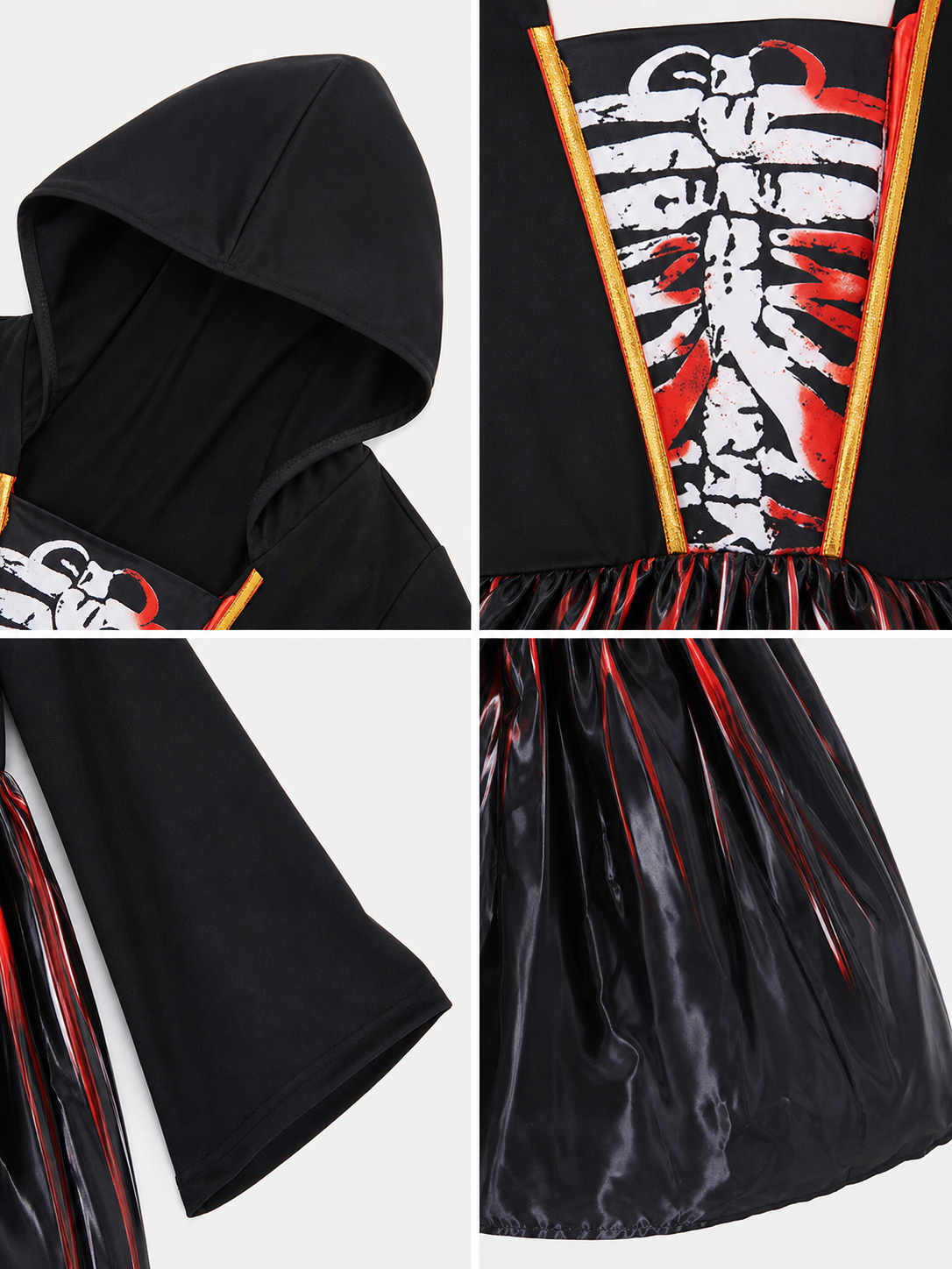 Gothic Hooded Skeleton Costume Dress
