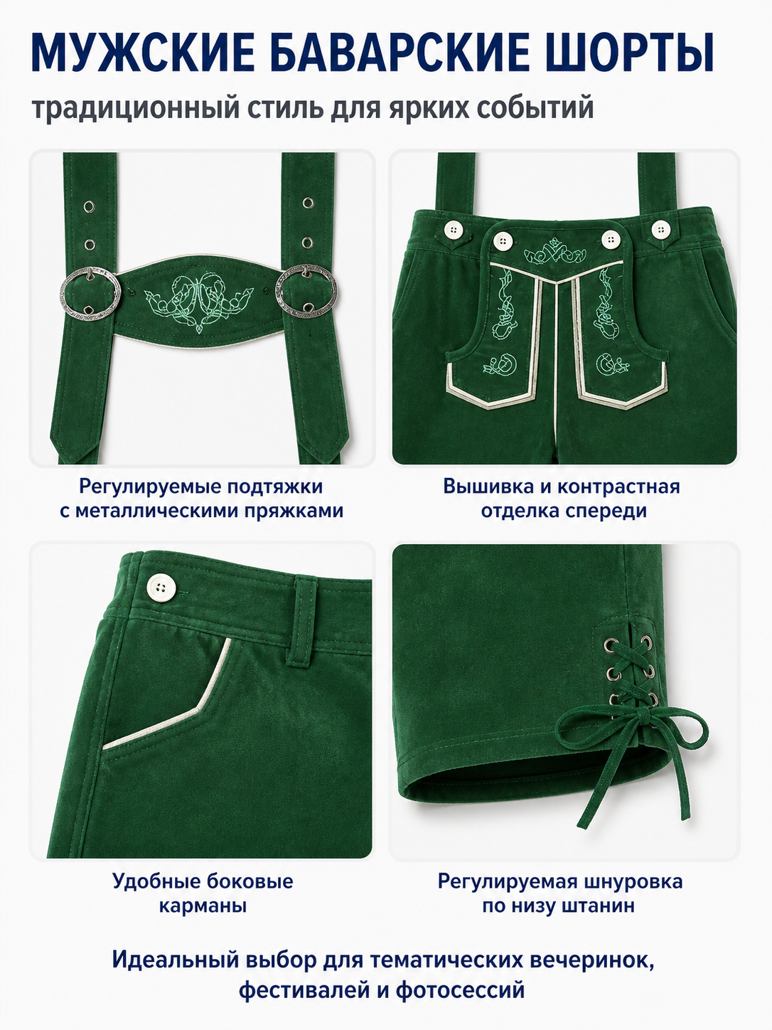 Oktoberfest Overalls with Embroidery and Drawstrings detail view