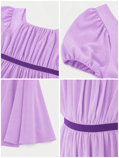 Regency-Style Dress with a Belt and Puff Sleeves