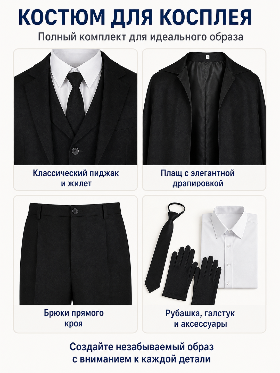 Dazai Cosplay Costume, Black Long Coat with Vest detail view