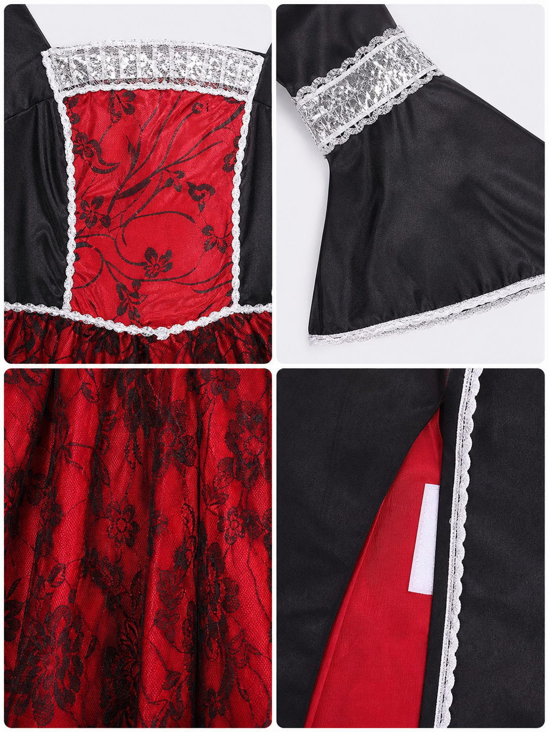 Red and Black Long Dress with Cape and Necklace