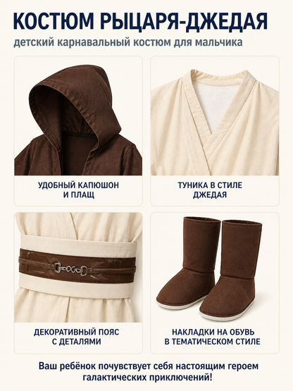 Children’s Jedi Costume with Hood and Cape detail view
