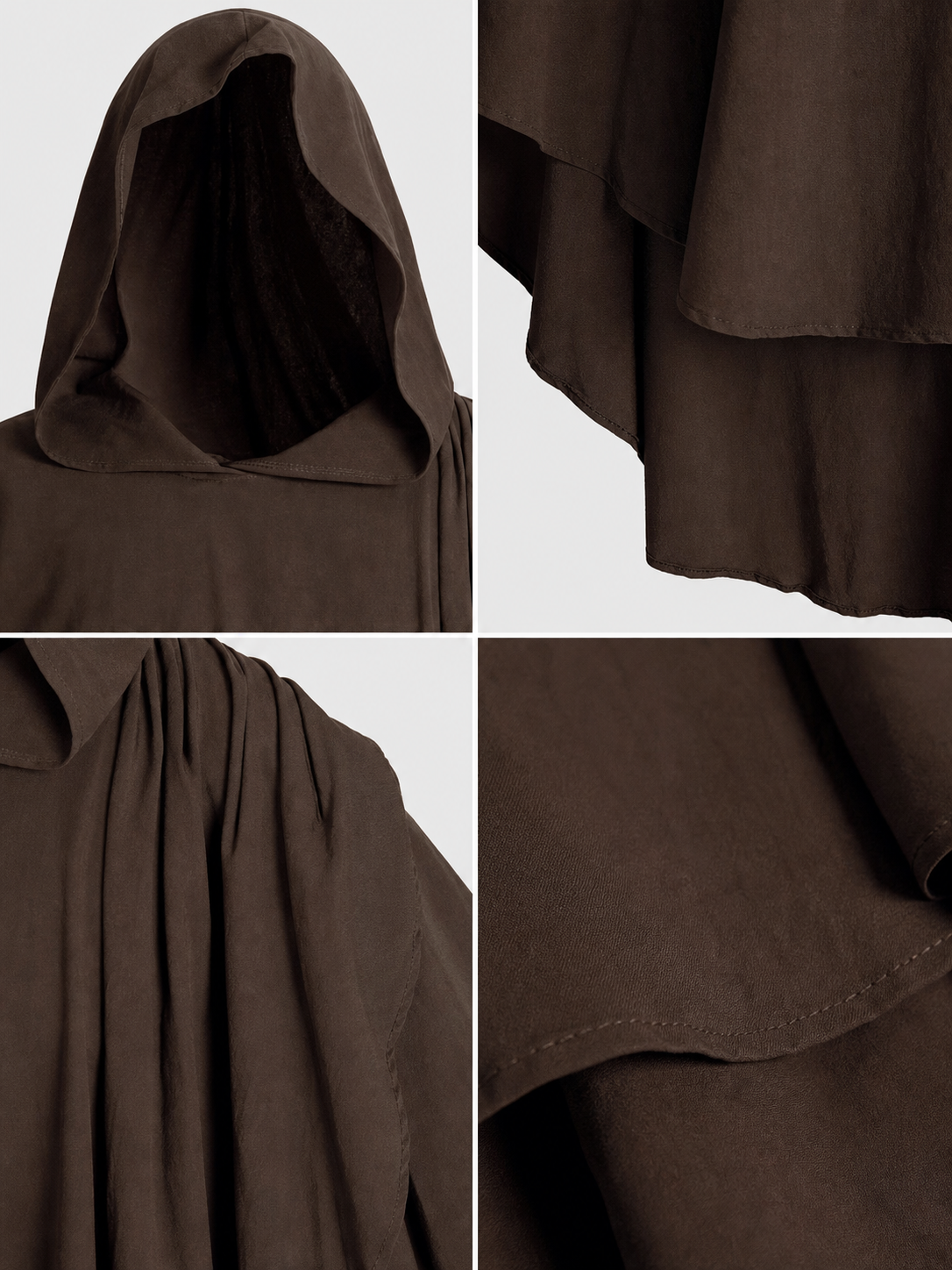 Women's Hooded Wanderer Cloak Costume with Layered Hem, Shoulder Draped Pleats