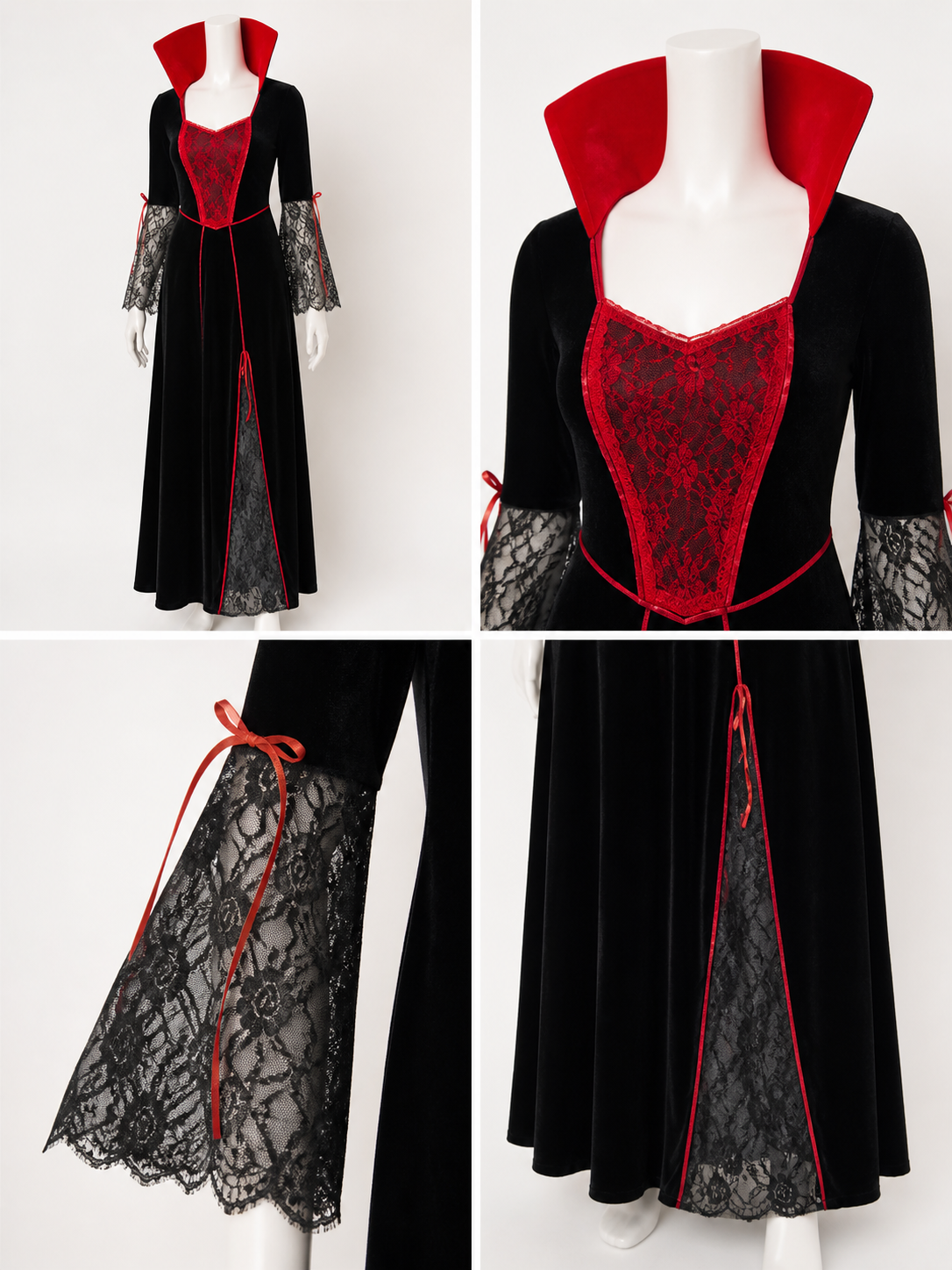 Vampire Costume with Red Trim for Halloween detail view