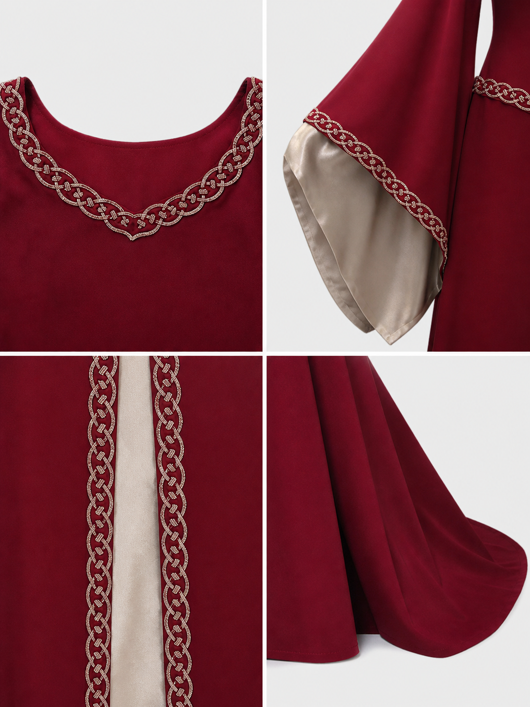 Floor-Length Dress with Long Sleeves and Decorative Trim