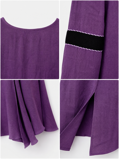 Purple Floor-Length Dress with Long Sleeves