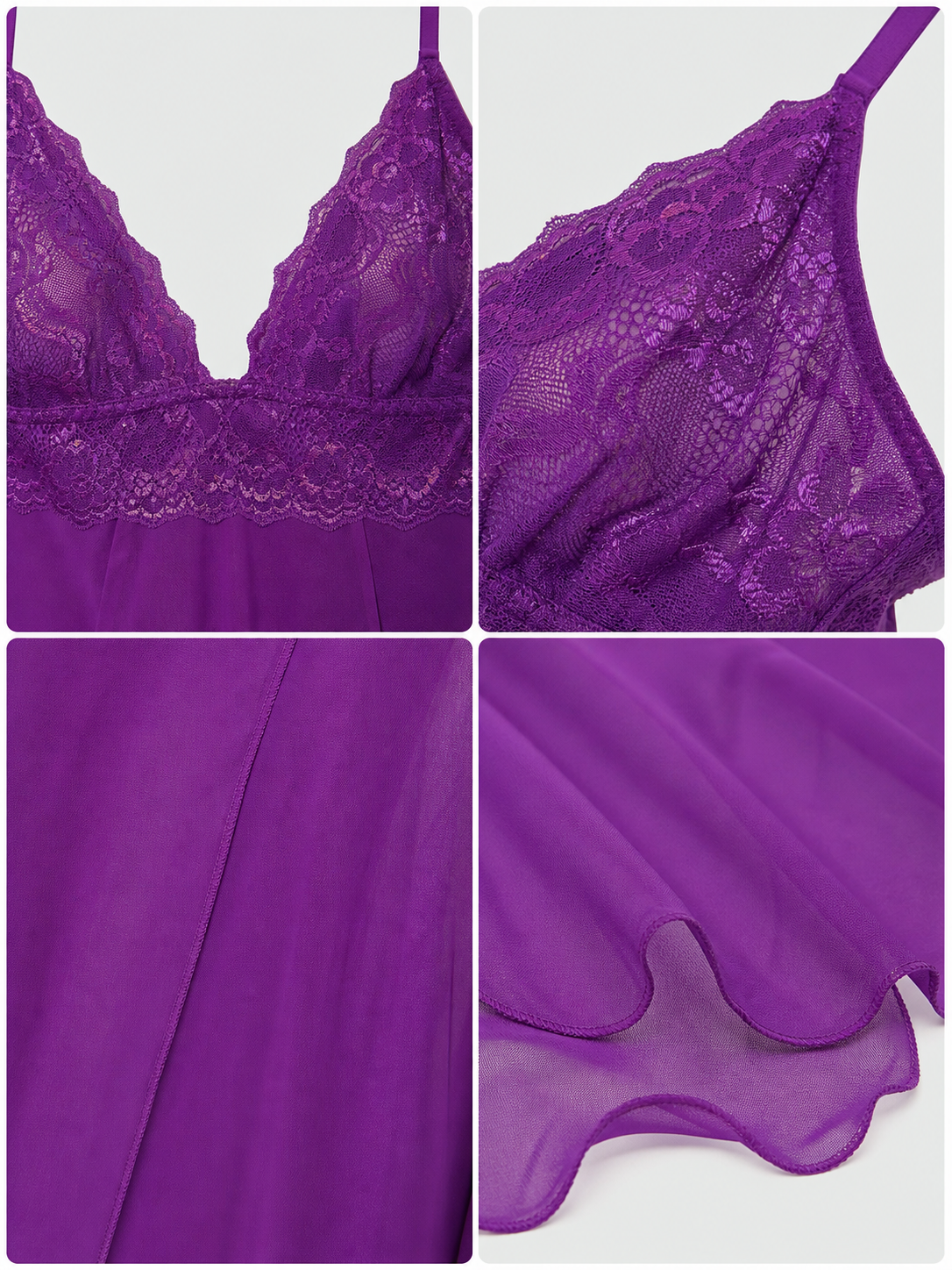 Purple Long Dress with Spaghetti Straps and Lace