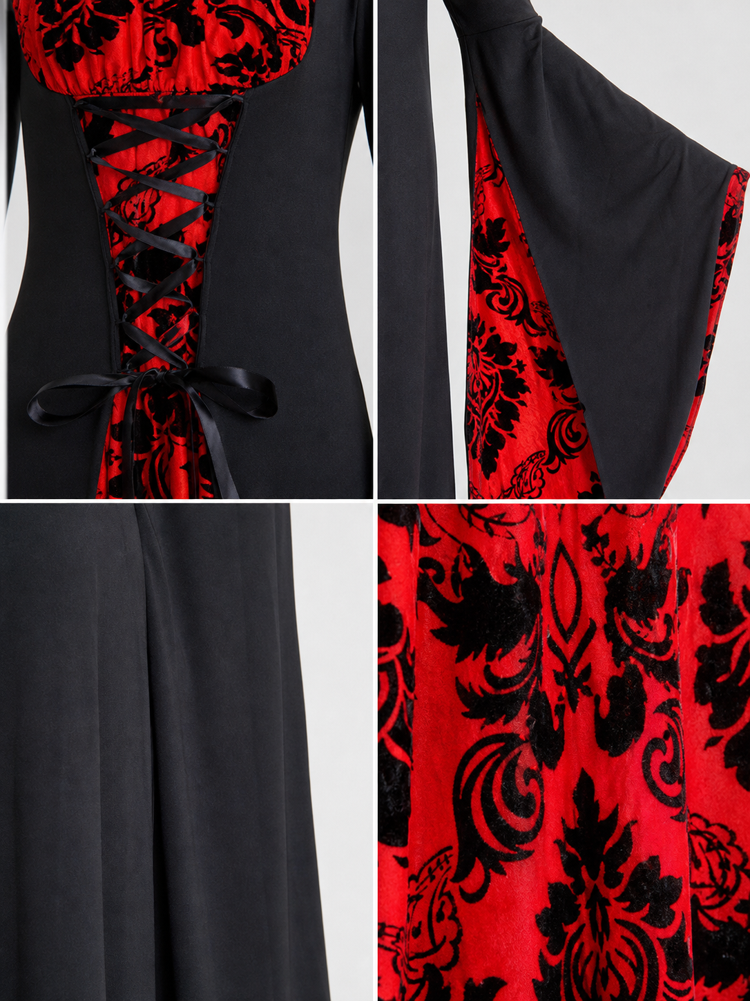 Gothic Hooded Dress with Red Pattern