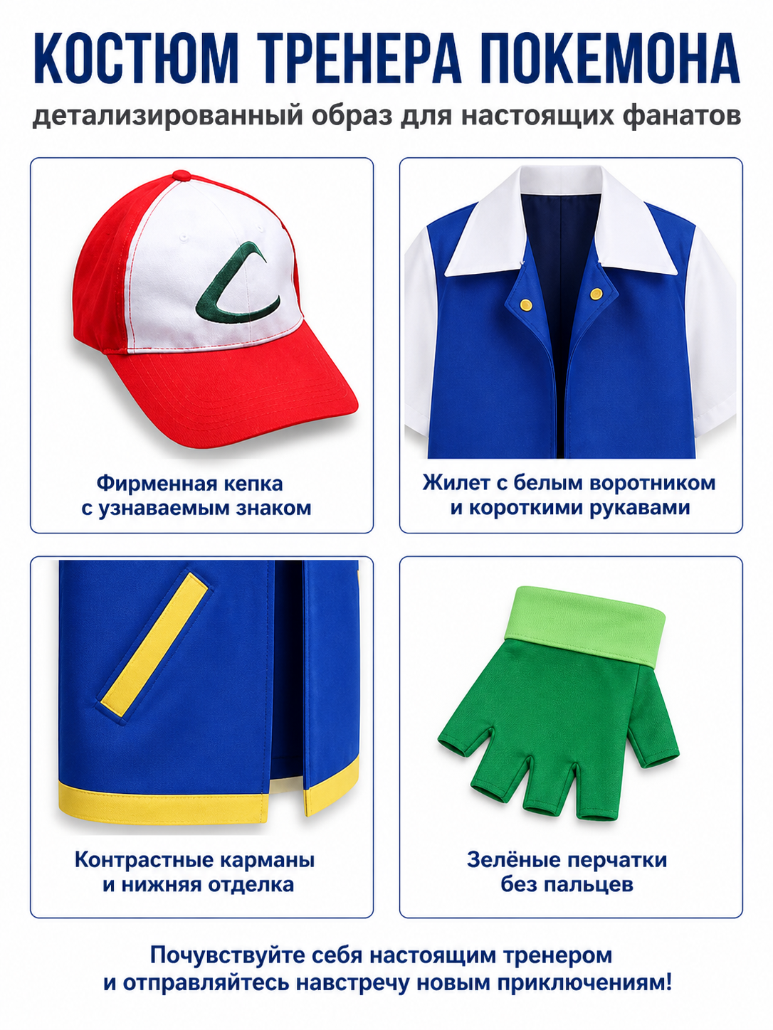 Anime Character Costume with Jacket, Cap, and Gloves detail view
