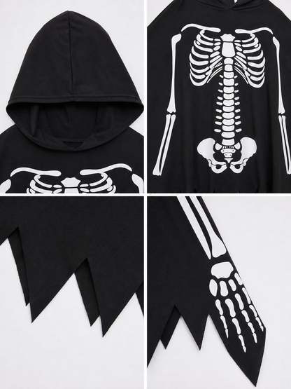 Costume Cape with Hood and Skeleton Print detail view