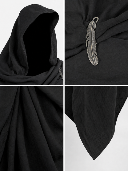 Black Hooded Carnival Cape, Loose Fit