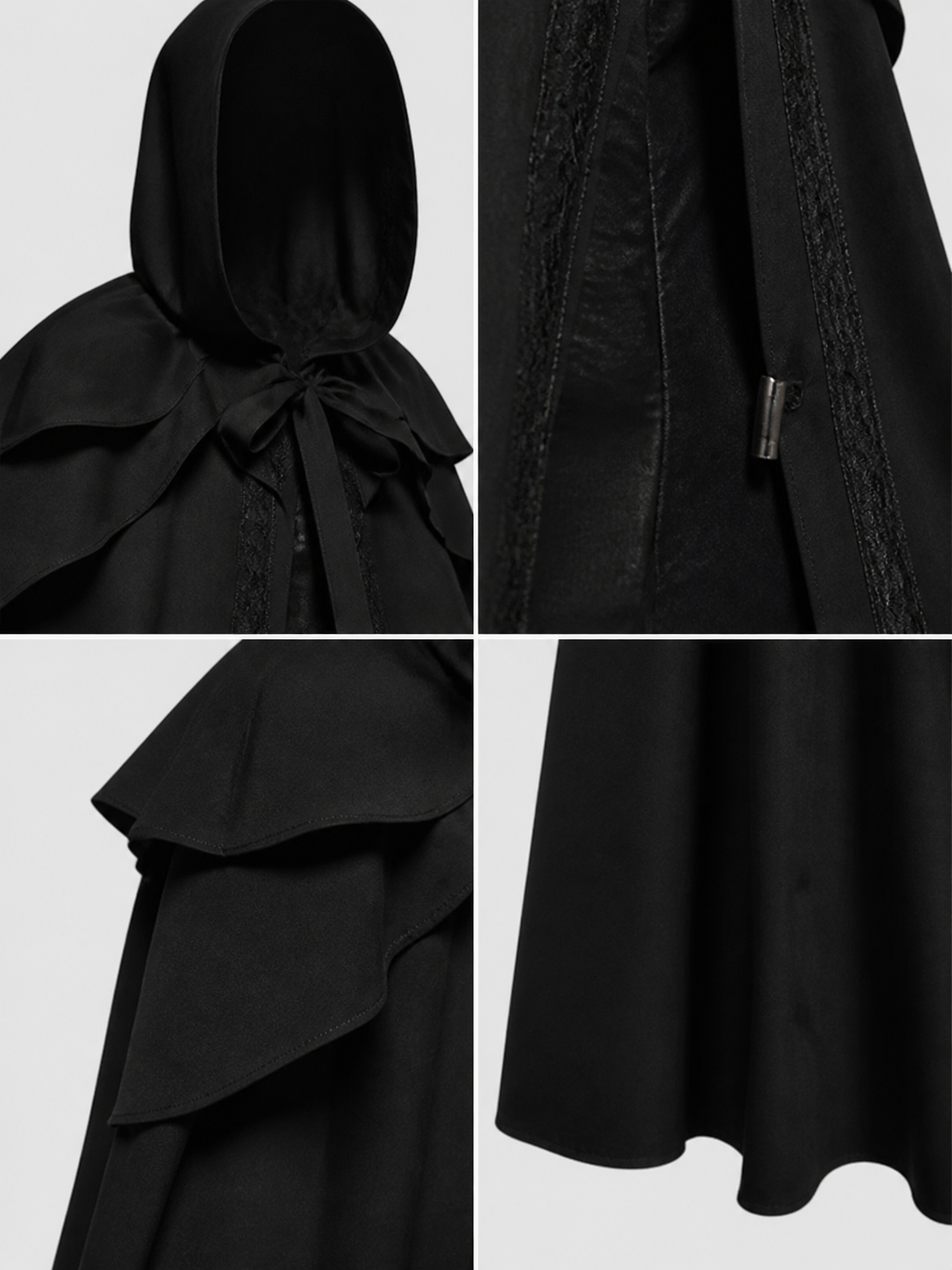Black Gothic Hooded Cloak in Medieval Style