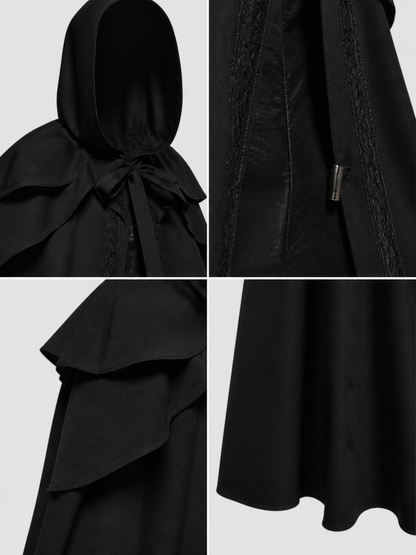 Black Gothic Hooded Cloak in Medieval Style