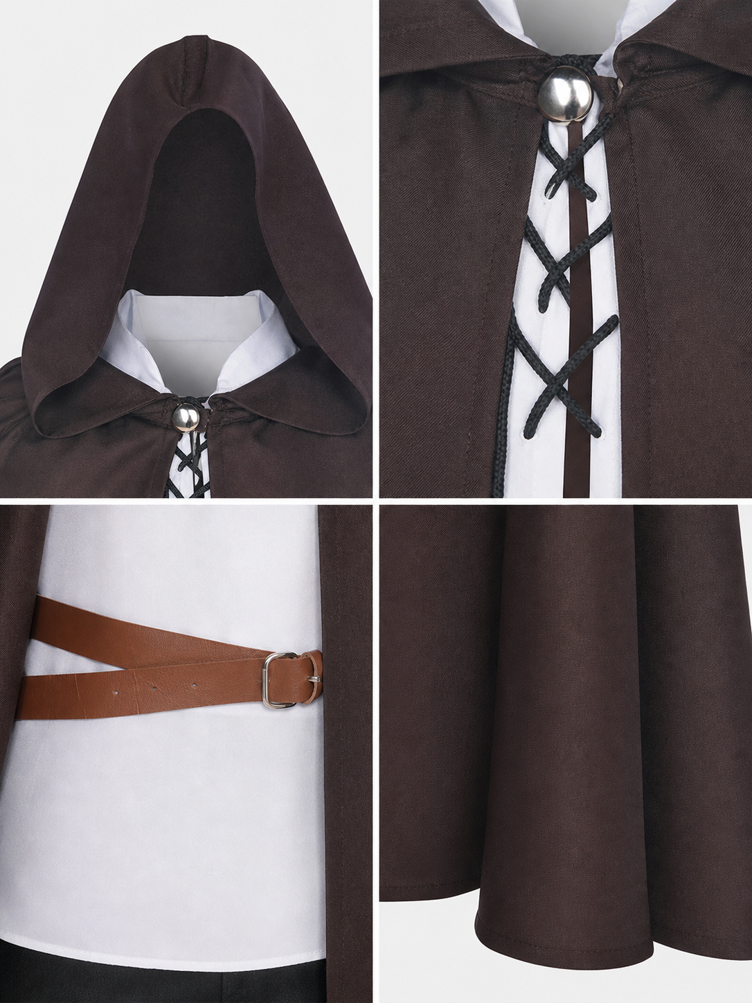 Halloween Medieval Knight Pirate Cosplay Hooded Cloak, Long Loose Cape With Pointed Hood And Front Cross Lacing