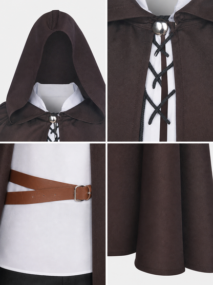 Halloween Medieval Knight Pirate Cosplay Hooded Cloak, Long Loose Cape With Pointed Hood And Front Cross Lacing
