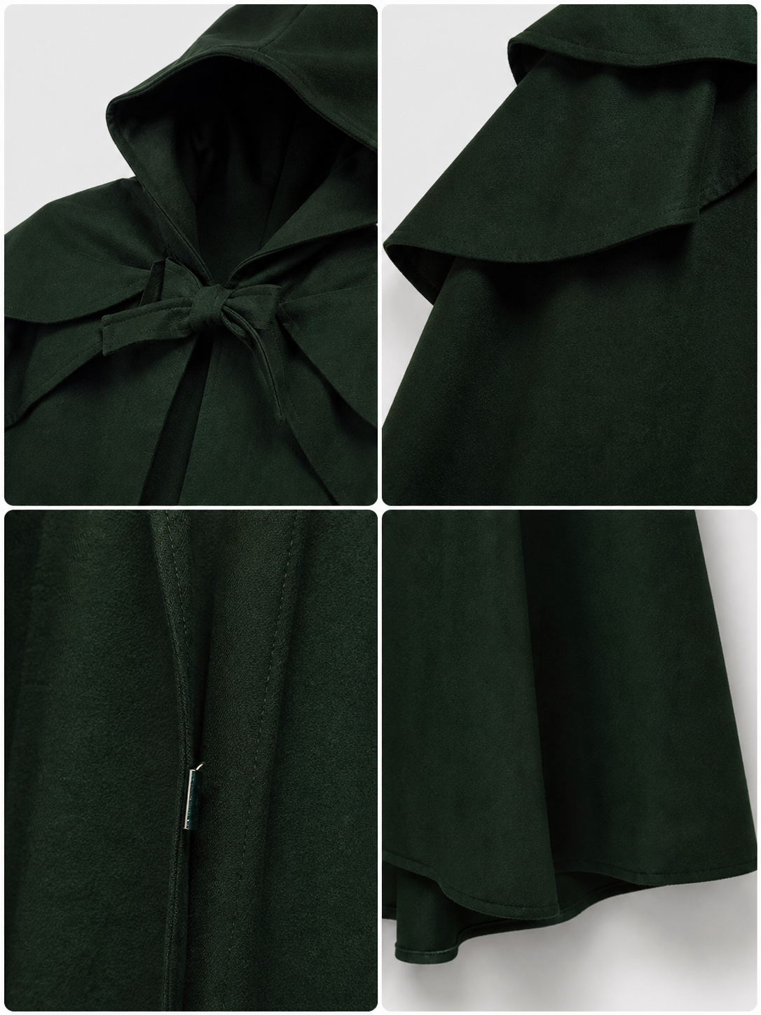 Gothic Medieval Hooded Cloak, Dark Green