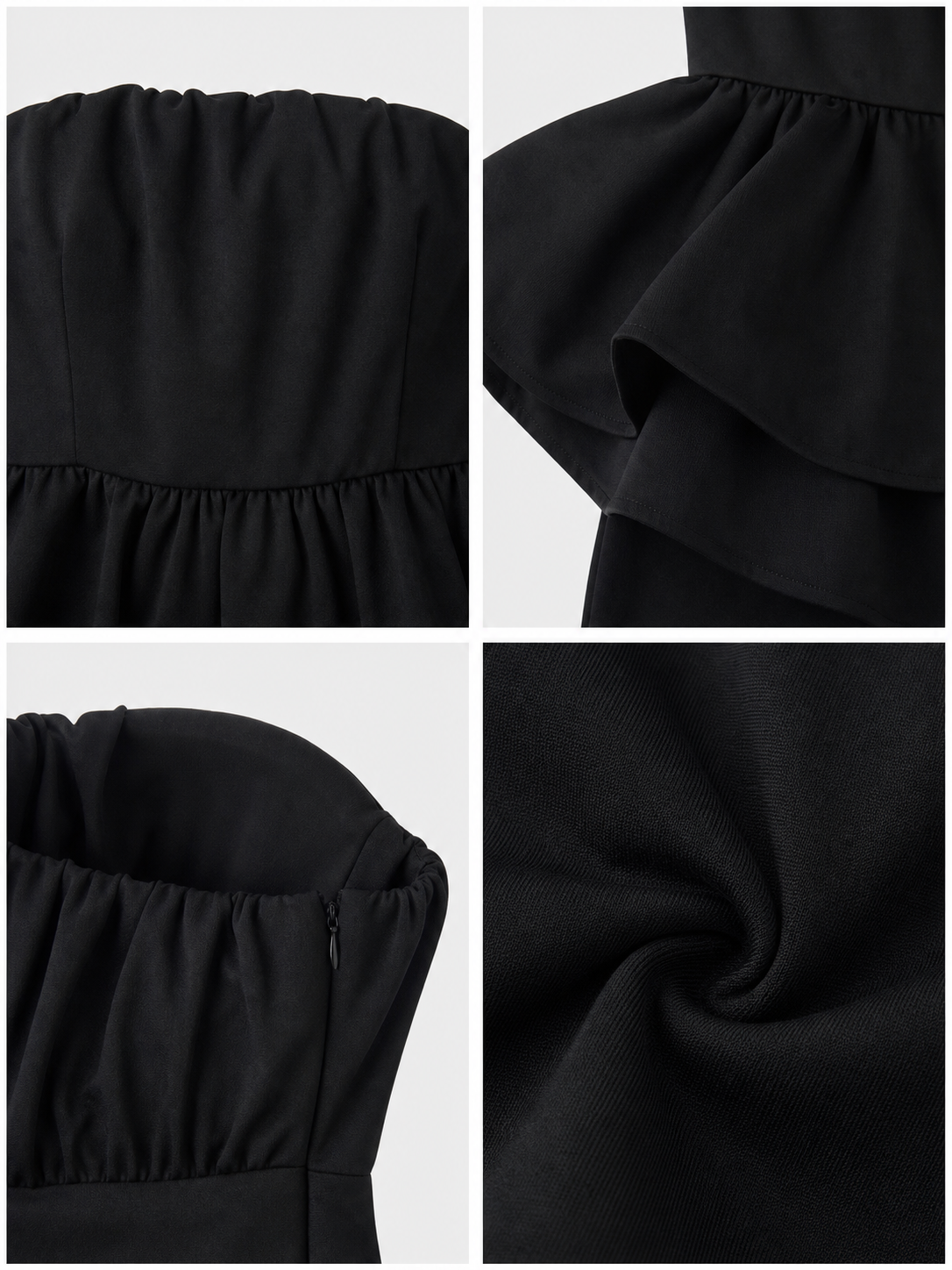 Black Bandeau Dress with a Ruched Top