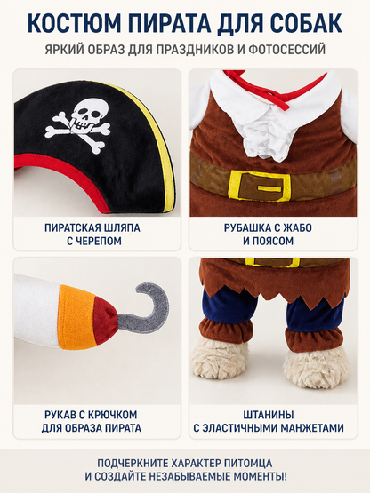 Pirate Costume for Pets with Hat and Belt for Halloween detail view