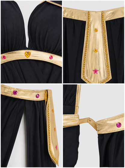 Cleopatra Cosplay Costume: Black Dress with Gold Details