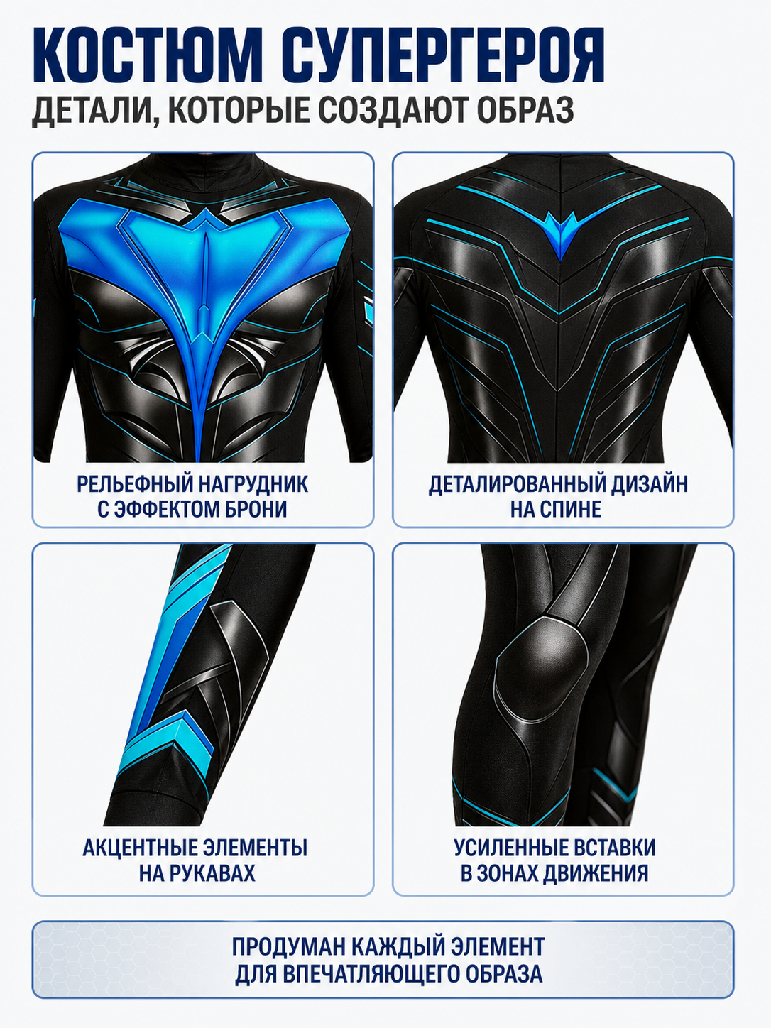 Nightwing Muscle-Print Jumpsuit for Cosplay detail view