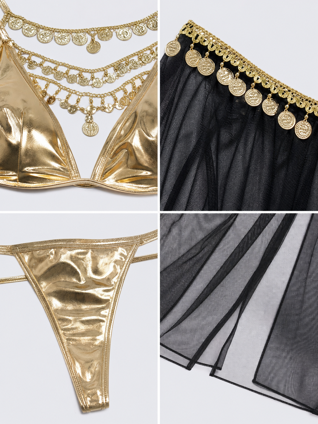Cleopatra Costume with Gold Detailing and Sheer Skirt