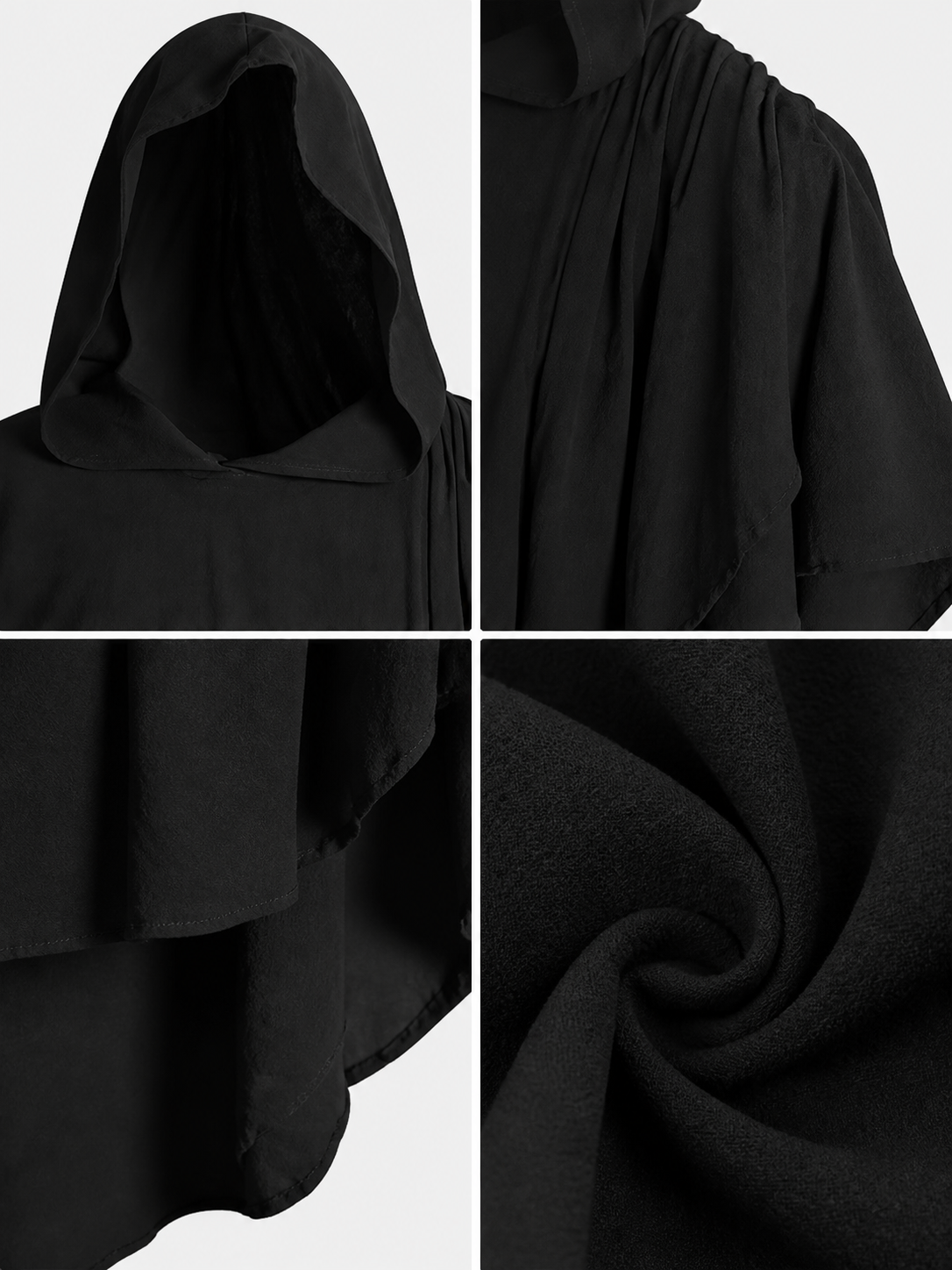 Women's Gothic Hooded Cape Cloak for Halloween Cosplay, Black Flowing Draped