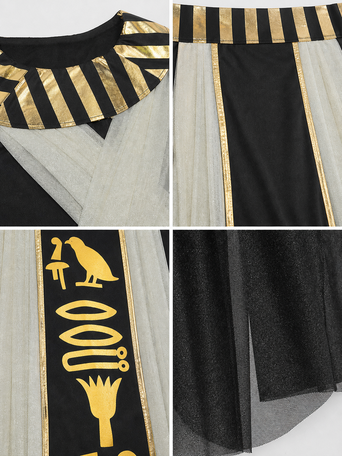 Men’s Egyptian Pharaoh Halloween Costume Set, 4-Piece Role Play Outfit with Headpiece, Neck Ornament and Belt for Cosplay Stage Performance
