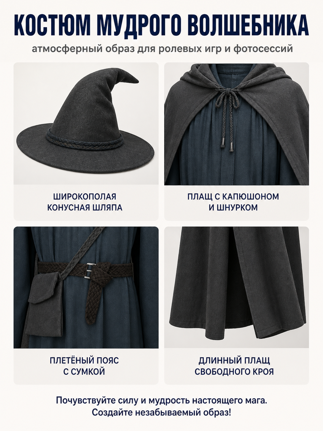 Gandalf Costume with Cloak, Hat, and Belt