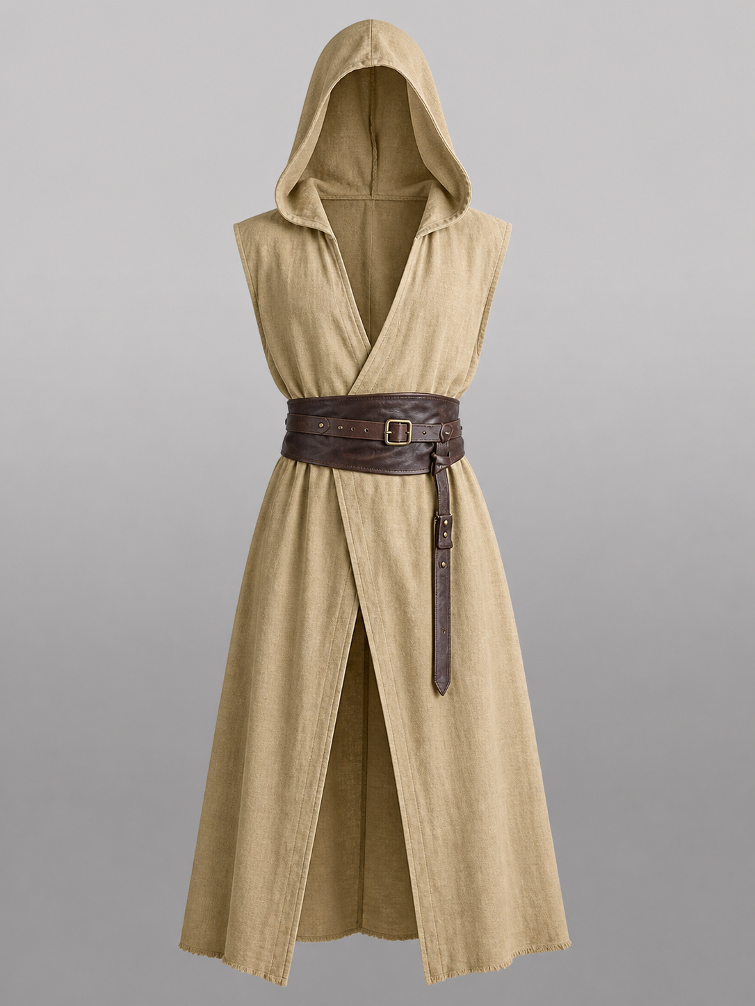 Khaki Medieval Hooded Carnival Cloak