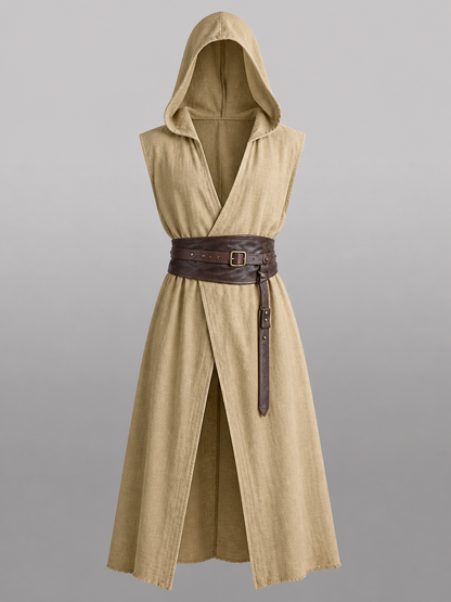 Khaki Medieval Hooded Carnival Cloak