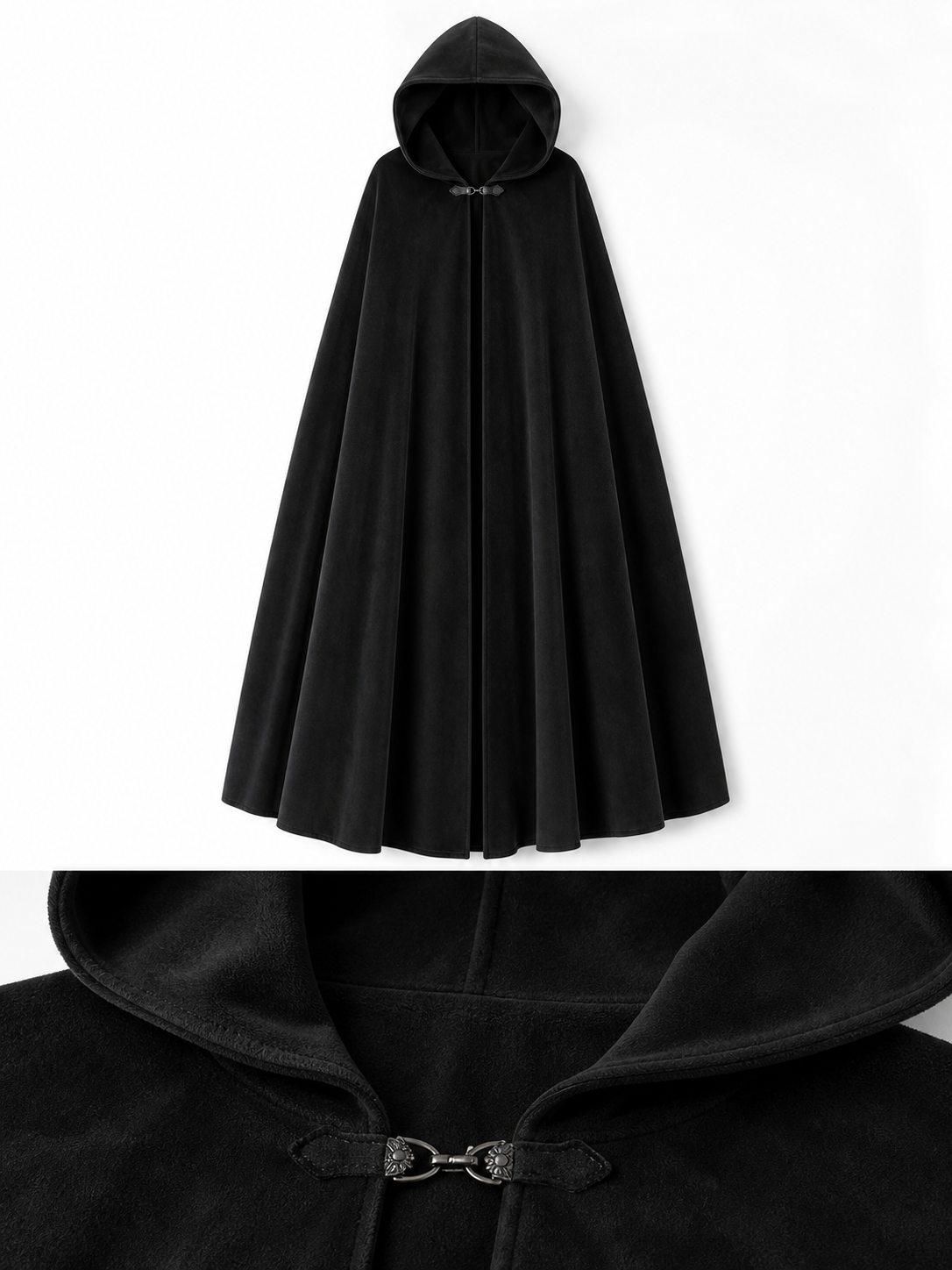 Long black hooded costume cloak