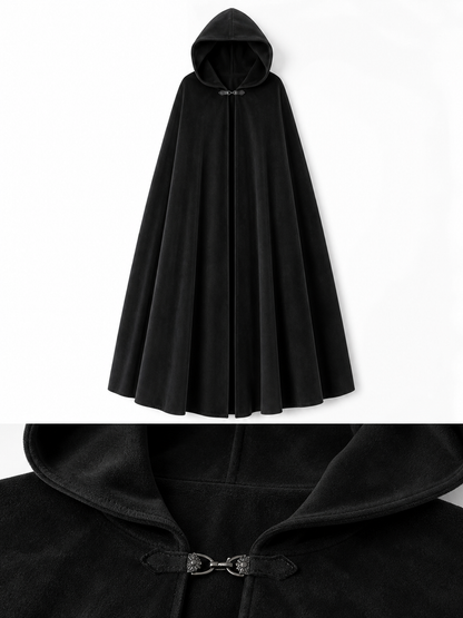 Long black hooded costume cloak