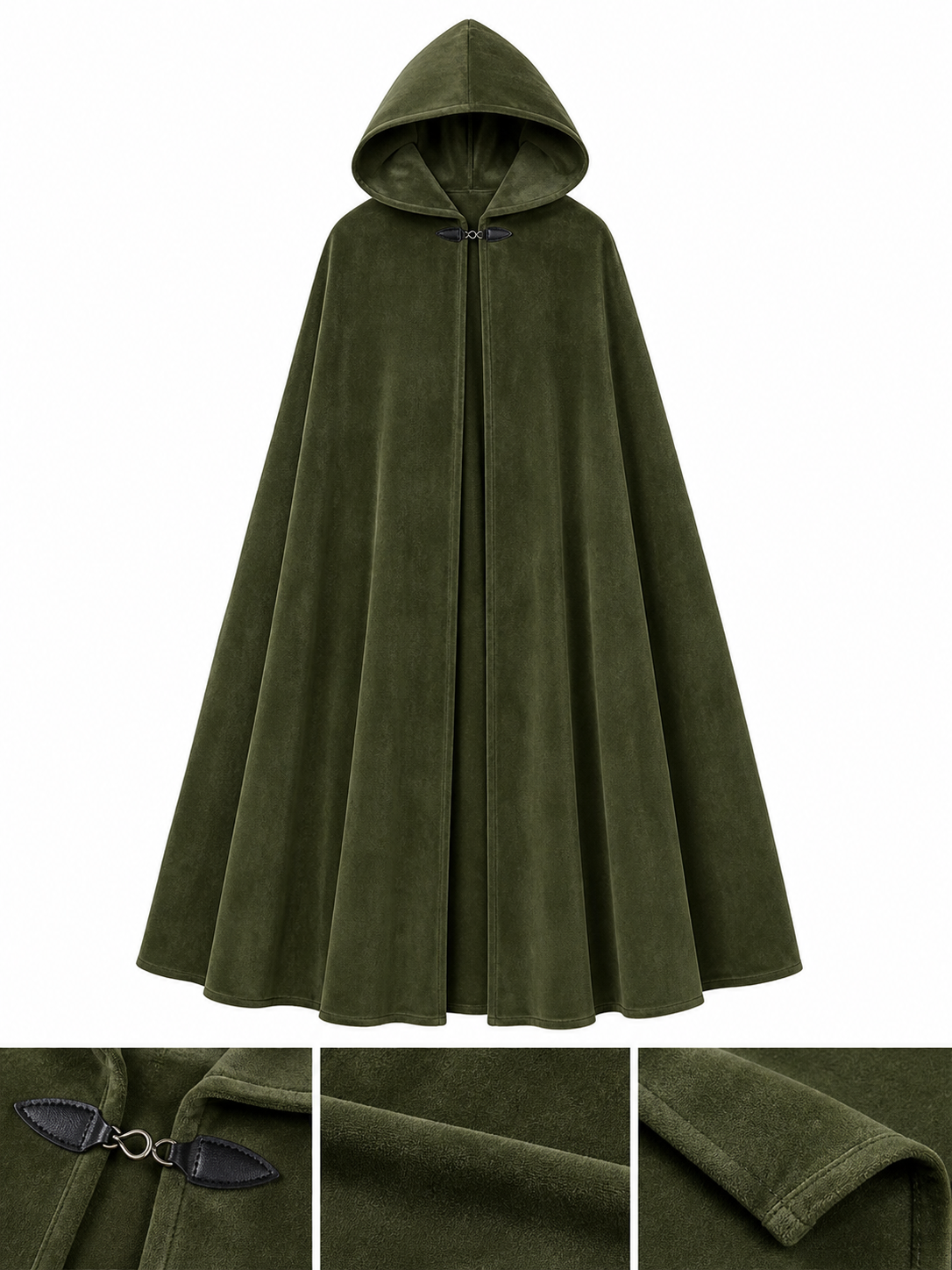 Long Green Hooded Costume Cloak