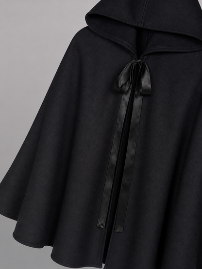 Black Costume Cloak with Hood and Ties