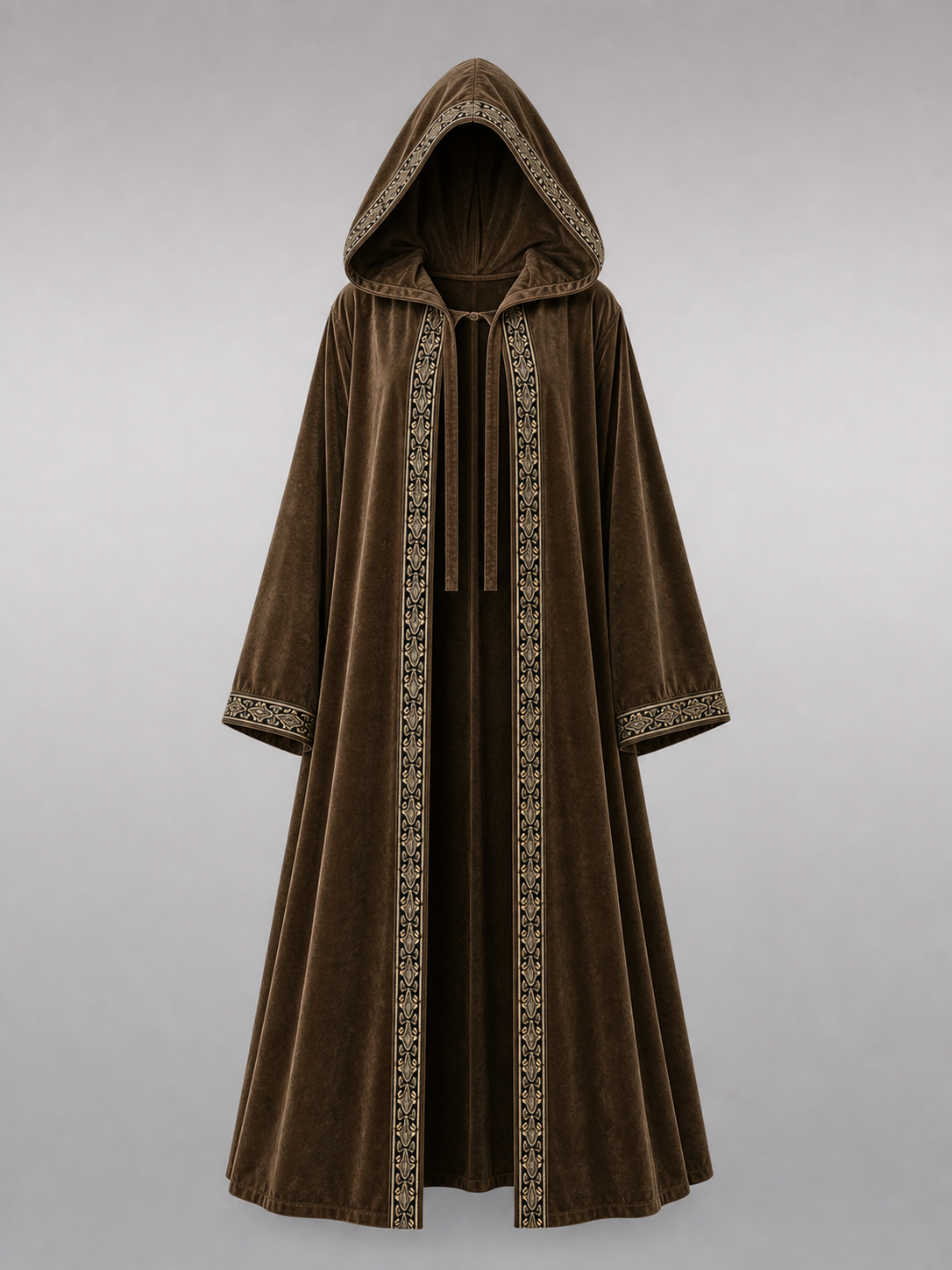 Long Hooded Robe, Brown, Loose Fit fabric detail