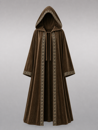 Long Hooded Robe, Brown, Loose Fit fabric detail
