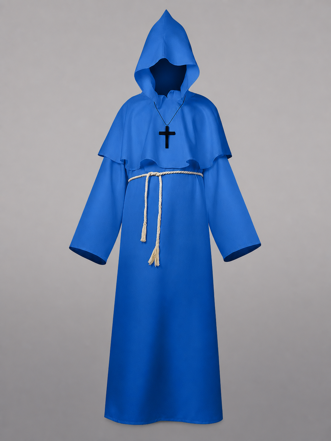 Blue carnival cloak with hood, medieval look