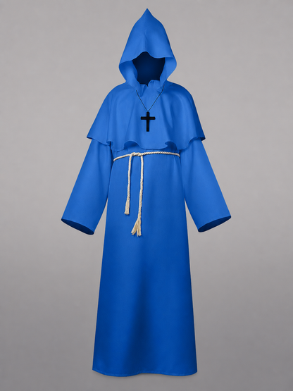 Blue carnival cloak with hood, medieval look
