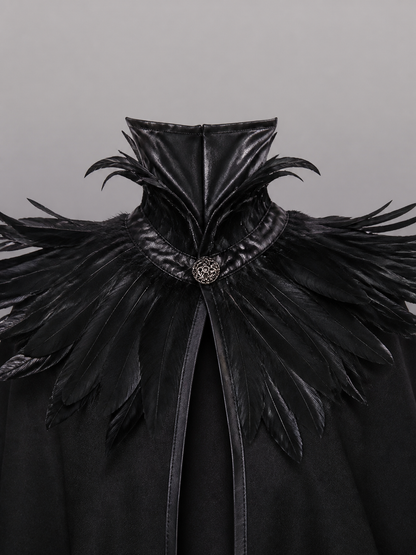 Black Carnival Cloak with Horns and Feathers