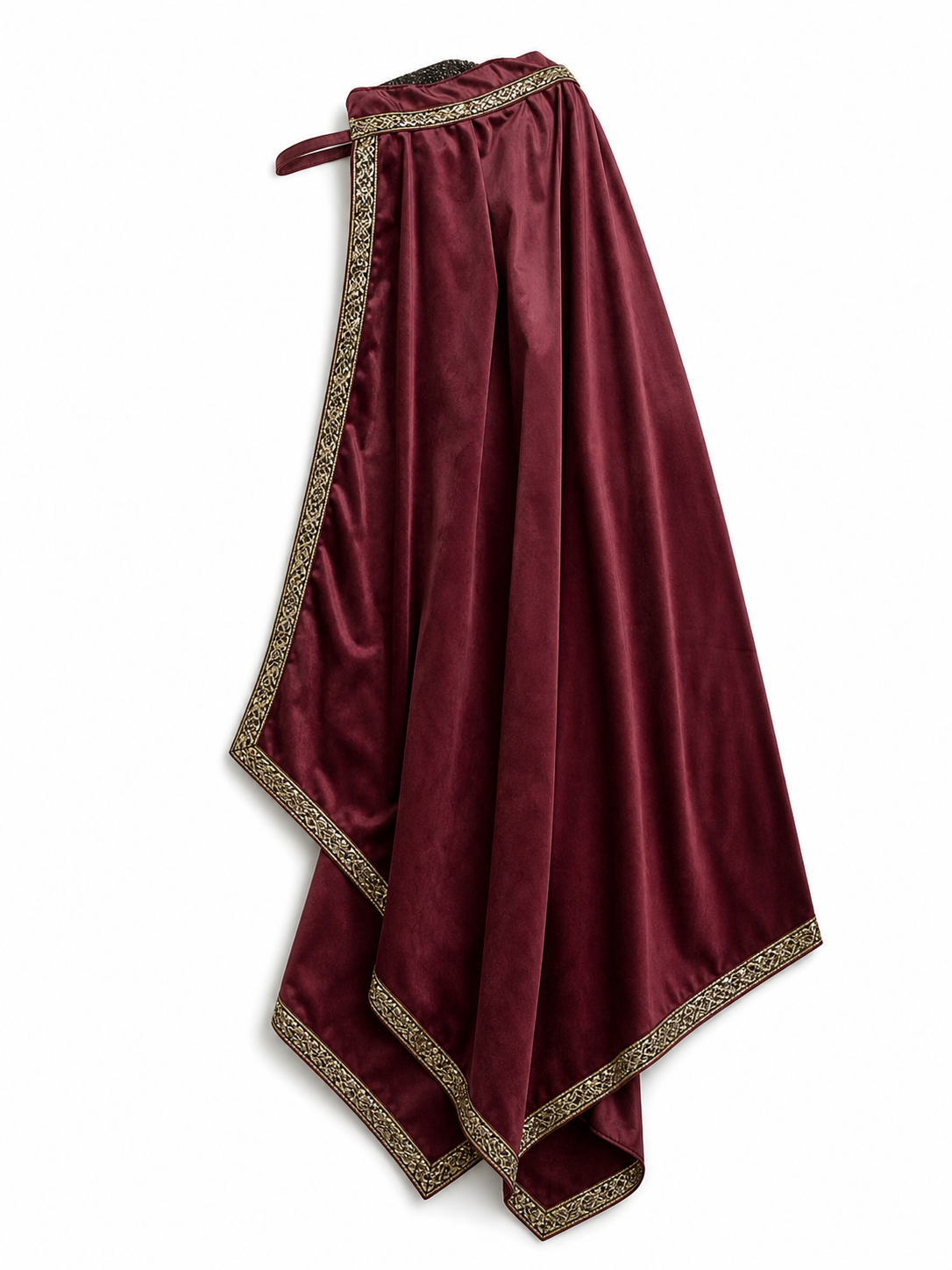 Burgundy velvet-look hooded costume cape product view 56