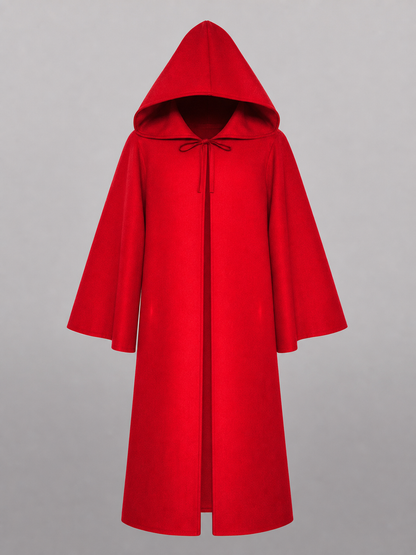 Long red hooded carnival cloak