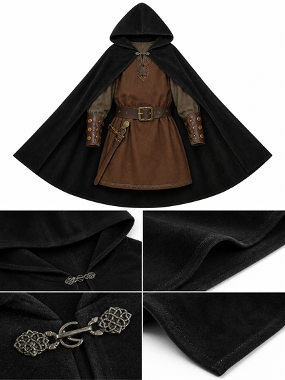 Black medieval hooded carnival cloak