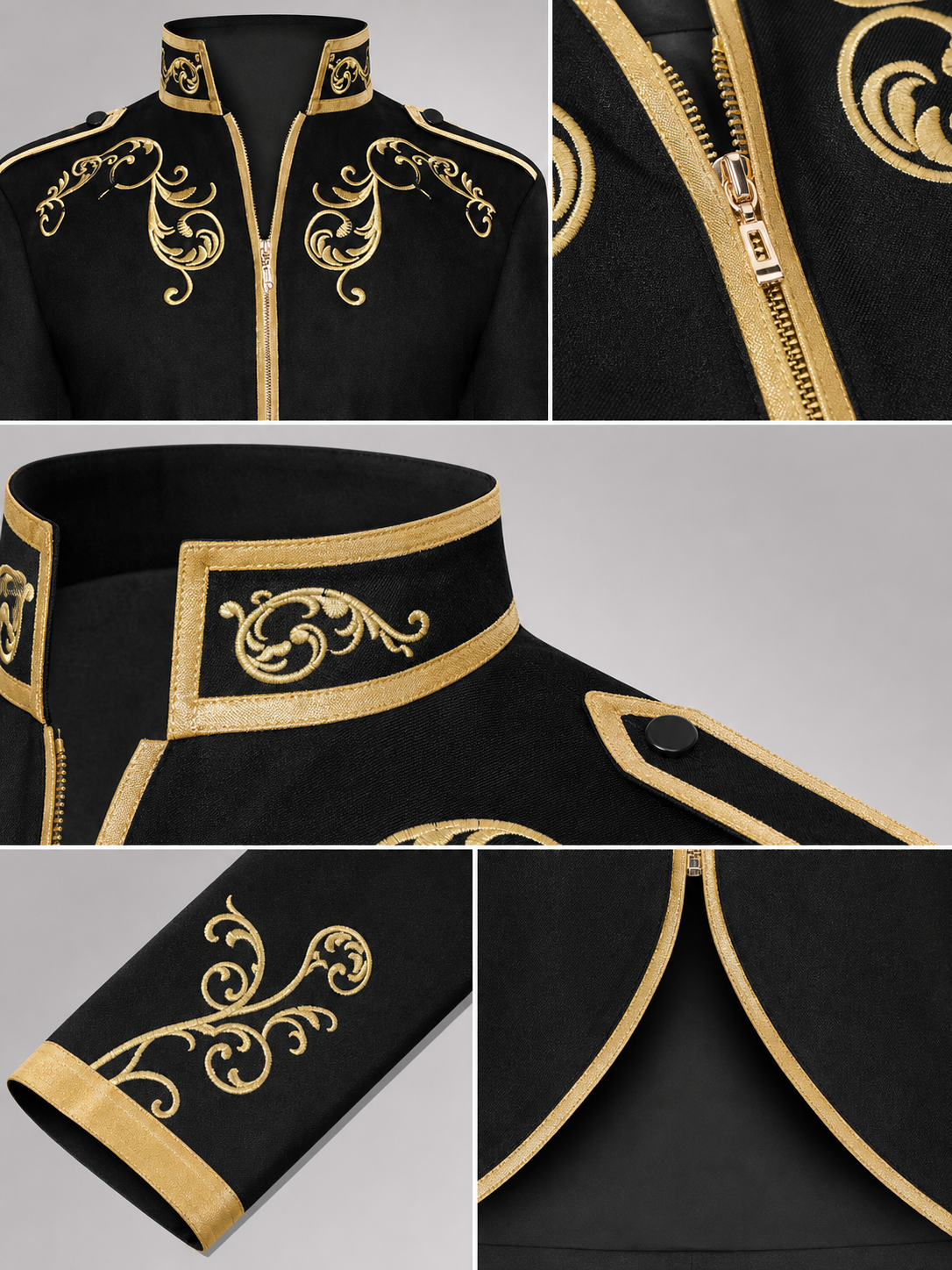 Black Carnival Jacket with Gold Trim and Embroidery
