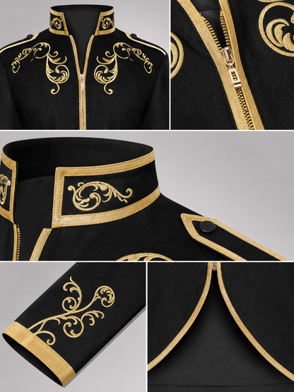 Black Carnival Jacket with Gold Trim and Embroidery