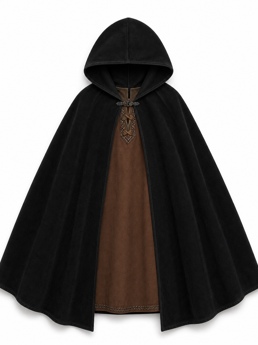Black medieval hooded carnival cloak