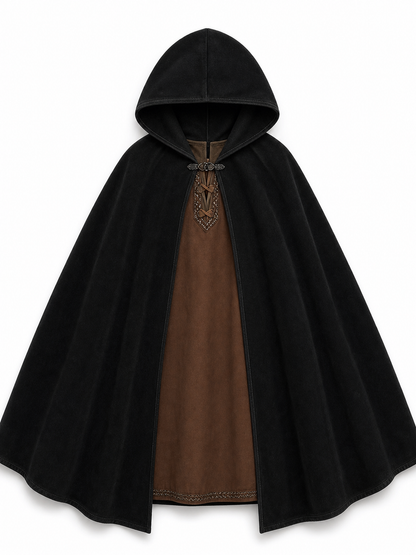 Black medieval hooded carnival cloak